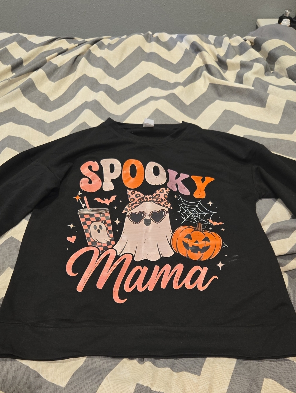 Spooky Mama Shirt - Black with Pink & Orange Graphics- Brand New Never Worn